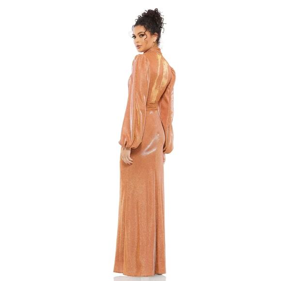 NWT Mac Duggal 11248 Draped‎ Glitter Fabric High Neck Gown 8 RUST - Picture 4 of 7